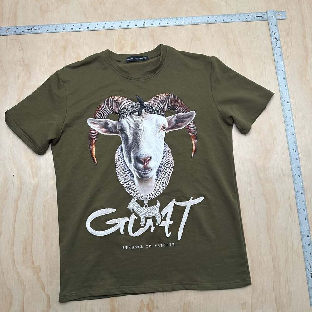 Streetz Iz Watchin Olive Green Goat Graphic T-Shirt Medium